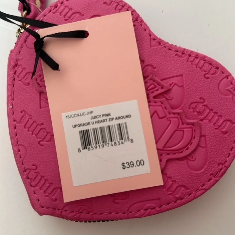 Juicy Couture Hot Pink Wallet Heart Zip Around  w Wristlet - Picture 11 of 11